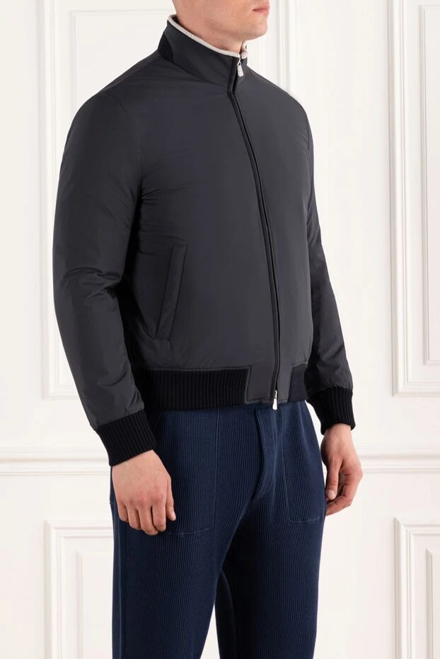 Enrico Mandelli синя куртка бомбер з контрастним коміром чоловіча 188238 - фото 3