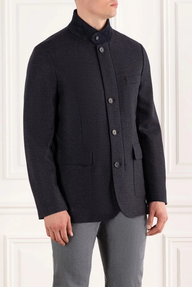 Enrico Mandelli cashmere jacket with stand-up collar blue men's 188240 - photo 3