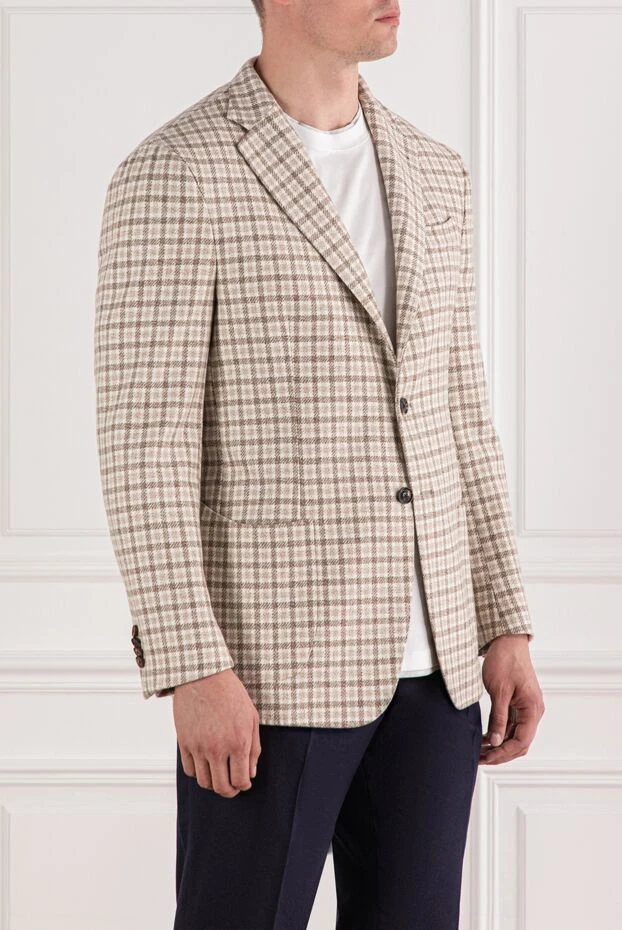 Enrico Mandelli light beige cashmere jacket with a checkered pattern 188244 - photo 3