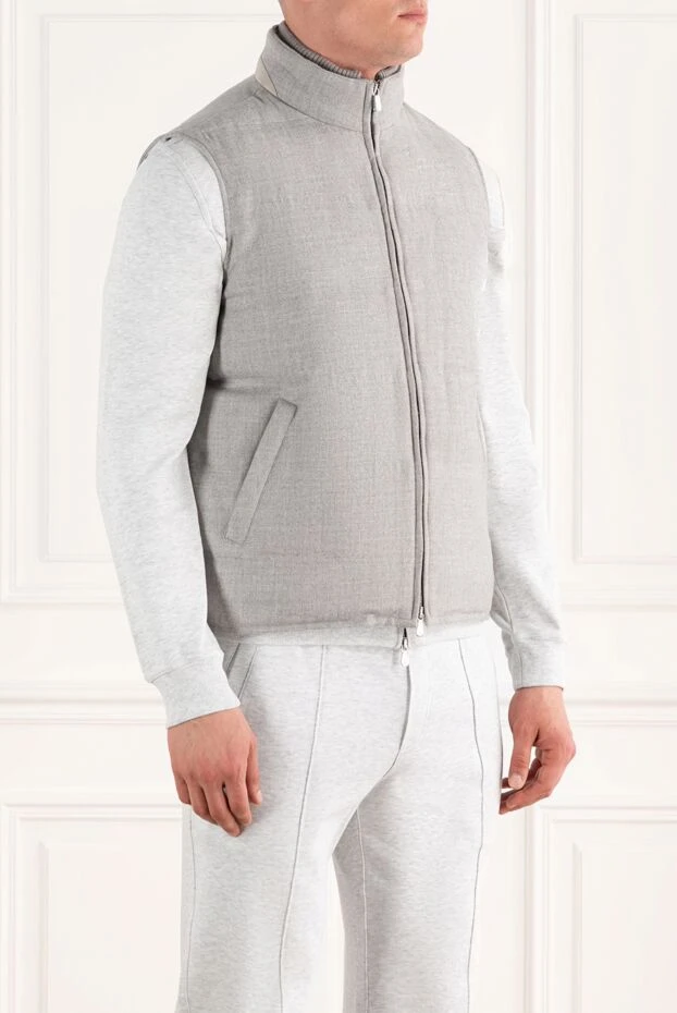 Enrico Mandelli men's warm vest made of wool and cashmere in light gray 188250 - photo 3