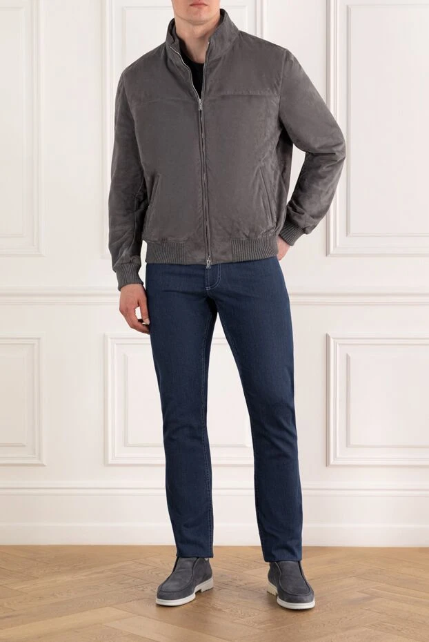 Enrico Mandelli замшева чоловіча сіра куртка з двошаровим коміром. 188256 - фото 2