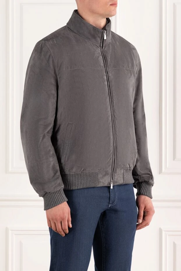 Enrico Mandelli замшева чоловіча сіра куртка з двошаровим коміром. 188256 - фото 3