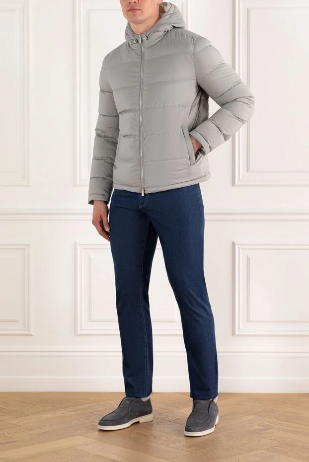 Enrico Mandelli світло-сірий чоловічий пуховик стьобаний з капюшоном 188257 - фото 2