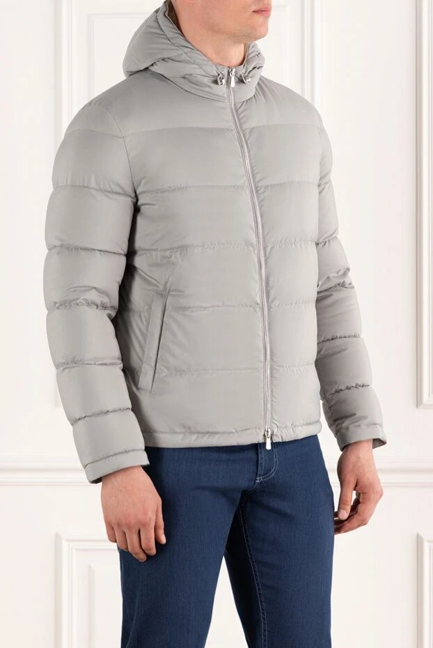 Enrico Mandelli світло-сірий чоловічий пуховик стьобаний з капюшоном 188257 - фото 3