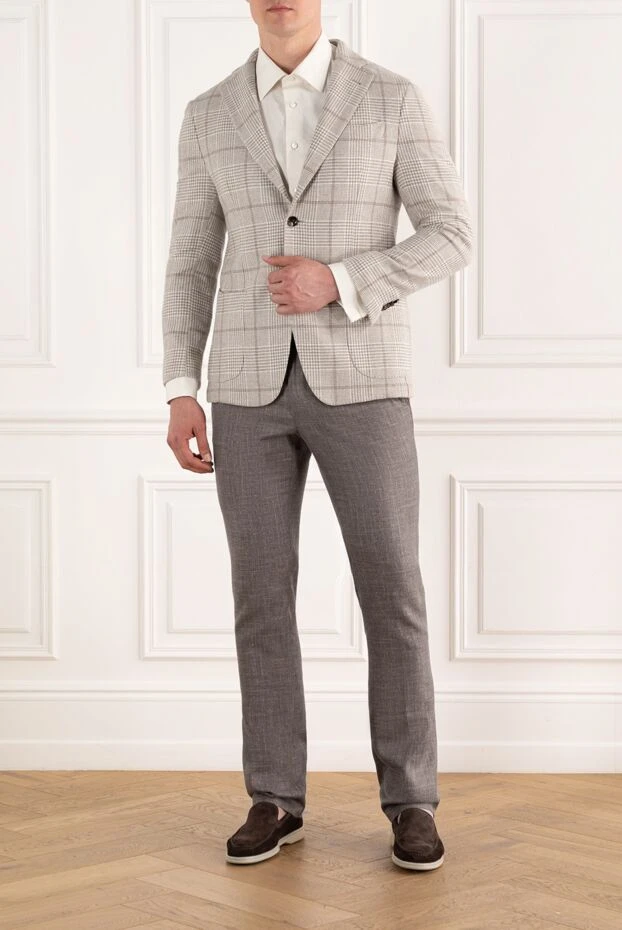 Enrico Mandelli клітчастий бежевий жакет з кашемра для чоловіків 188261 - фото 2