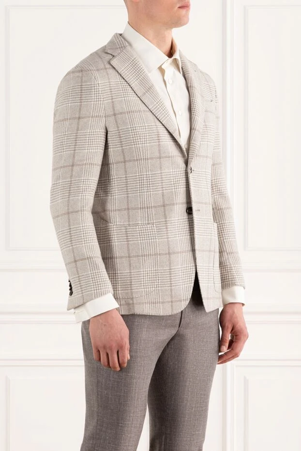 Enrico Mandelli клітчастий бежевий жакет з кашемра для чоловіків 188261 - фото 3