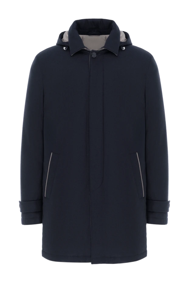Enrico Mandelli куртка чоловіча середньої довжини синя з капюшоном з вовни та кашеміру 188267 - фото 1