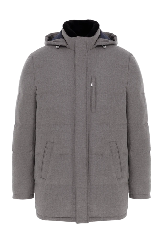 Enrico Mandelli сірий чоловічий пуховик з вовни та кашеміру стьобаний з капюшоном 188269 - фото 1