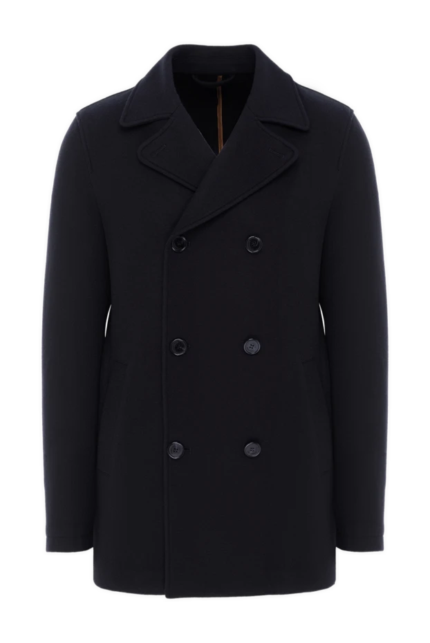 Enrico Mandelli коротке двобортне пальто із кашеміру синє чоловіче 188274 - фото 1