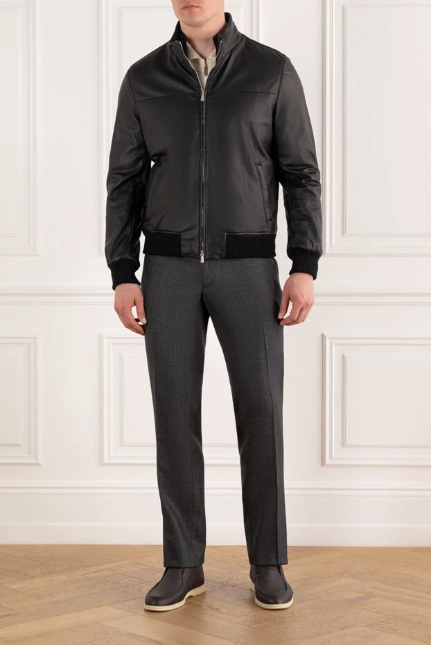 Enrico Mandelli men's genuine leather jacket black with a stand-up collar 188278 - photo 2