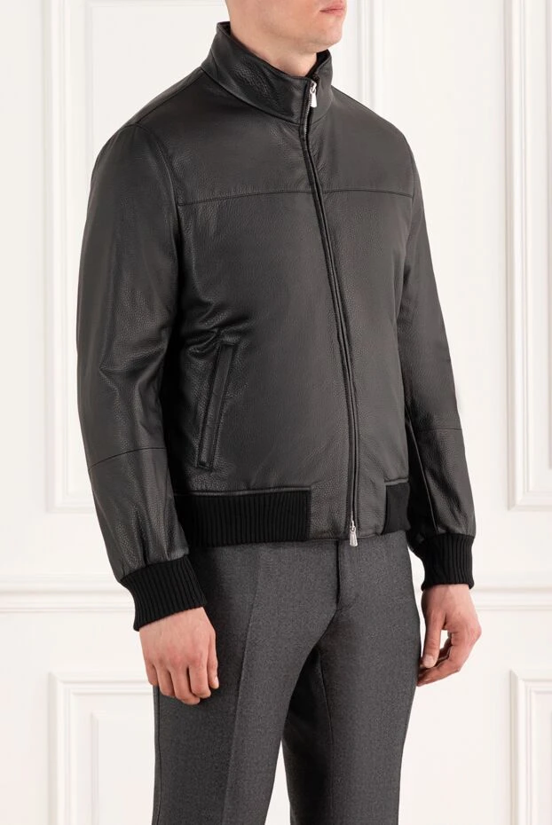 Enrico Mandelli men's genuine leather jacket black with a stand-up collar 188278 - photo 3