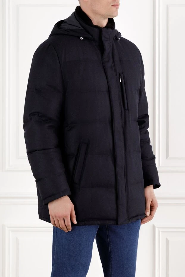 Enrico Mandelli blue men's down jacket made of wool and cashmere, quilted with a hood 188279 - photo 3
