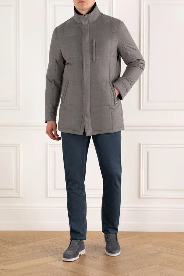 Enrico Mandelli grey men's down jacket made of wool and cashmere with a stand-up collar 188280 - photo 2