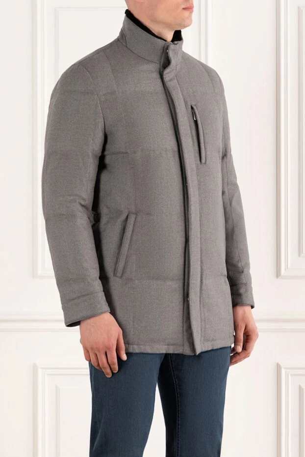 Enrico Mandelli grey men's down jacket made of wool and cashmere with a stand-up collar 188280 - photo 3