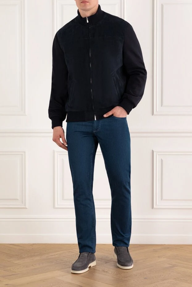 Enrico Mandelli темно-синя куртка бомбер із чоловічої замші 188281 - фото 2