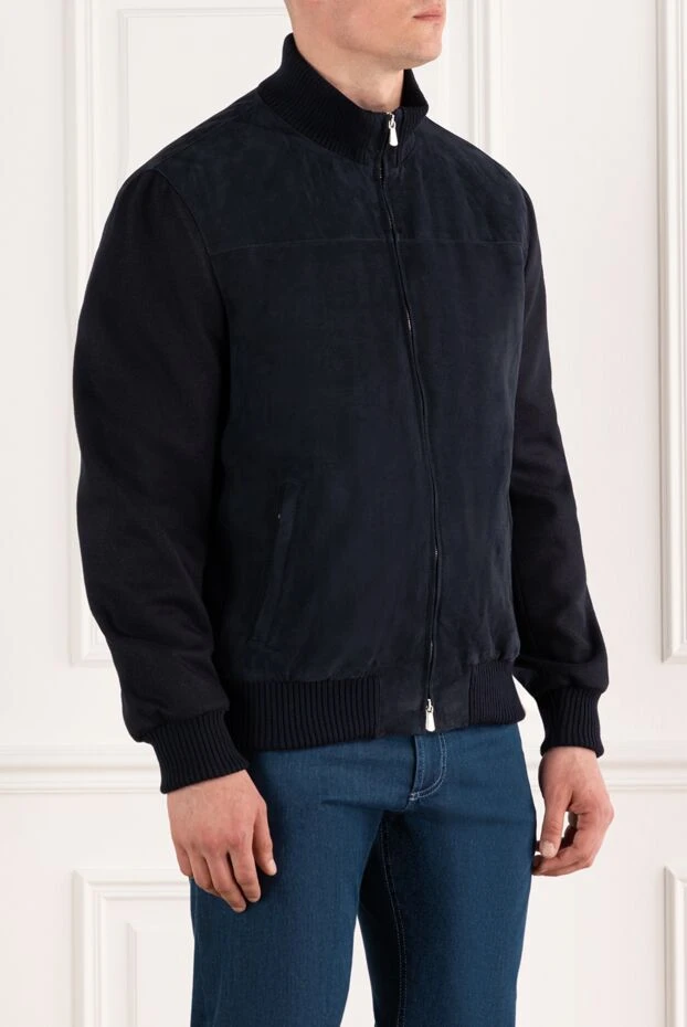 Enrico Mandelli темно-синя куртка бомбер із чоловічої замші 188281 - фото 3