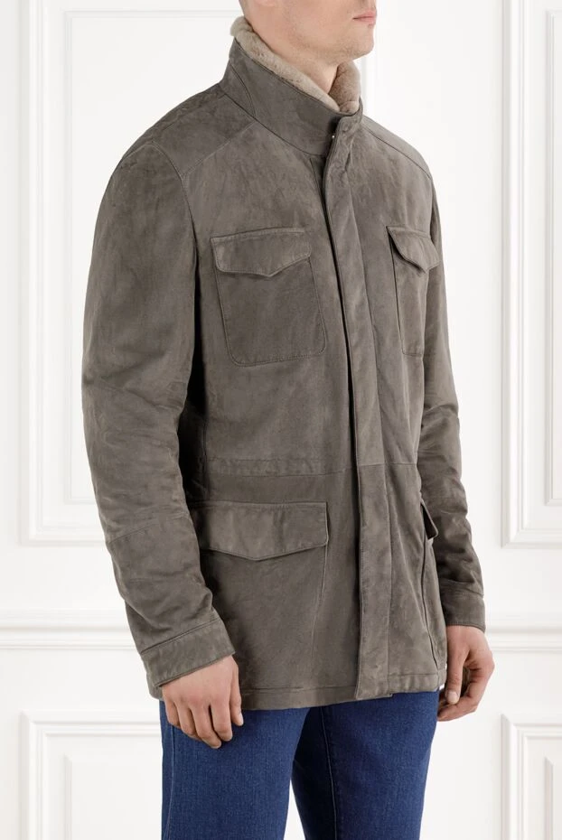 Enrico Mandelli men's gray suede jacket with fur collar 188283 - photo 3