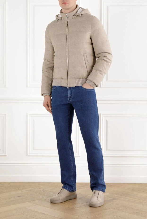 Enrico Mandelli beige men's down jacket made of wool and cashmere with a hood 188285 - photo 2