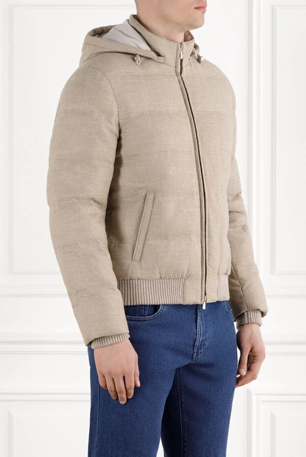 Enrico Mandelli beige men's down jacket made of wool and cashmere with a hood 188285 - photo 3