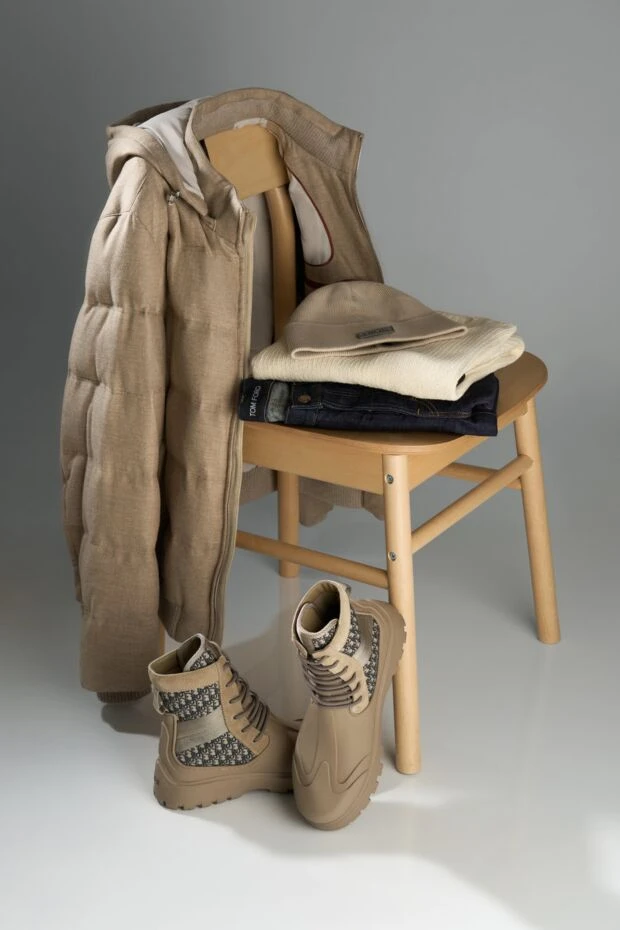 Enrico Mandelli beige men's down jacket made of wool and cashmere with a hood 188285 - photo 3