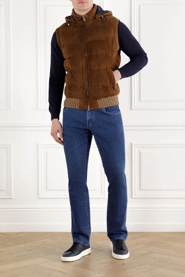 Enrico Mandelli men's suede vest with hood and zip brown 188290 - photo 2