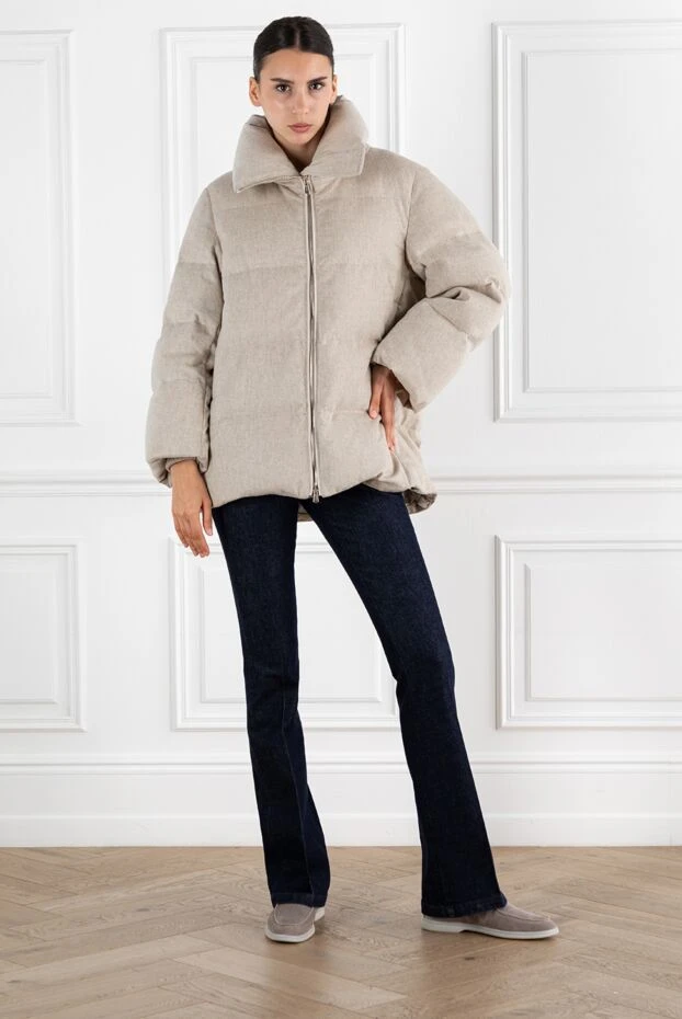 Enrico Mandelli beige cashmere down jacket for women with a high collar 188293 - photo 2