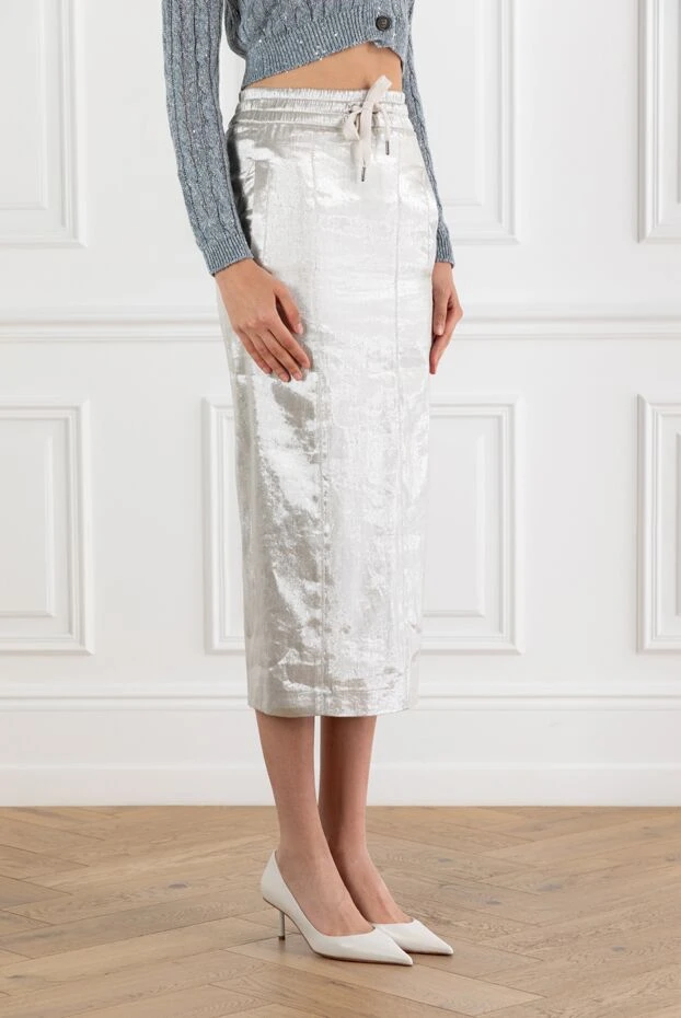 Brunello Cucinelli linen blend metallic midi skirt 188300 - photo 3