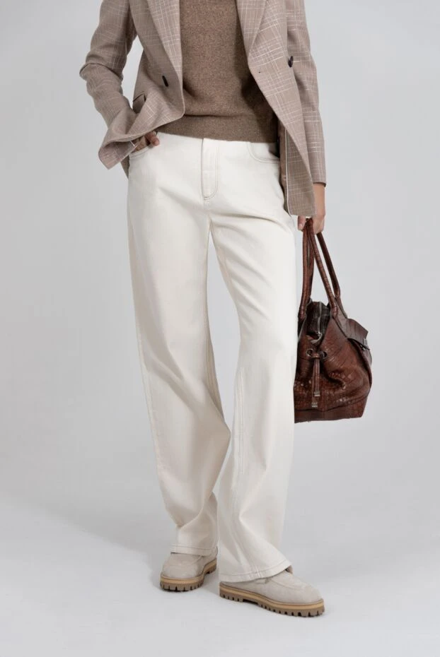 Brunello Cucinelli white cotton jeans with monil chain women 188311 - photo 2