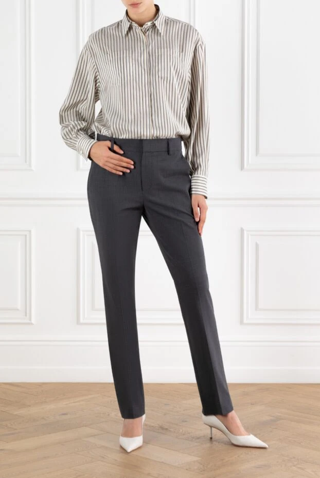 Brunello Cucinelli серые узкие брюки с цепочкой мониль женские 188331 - фото 2