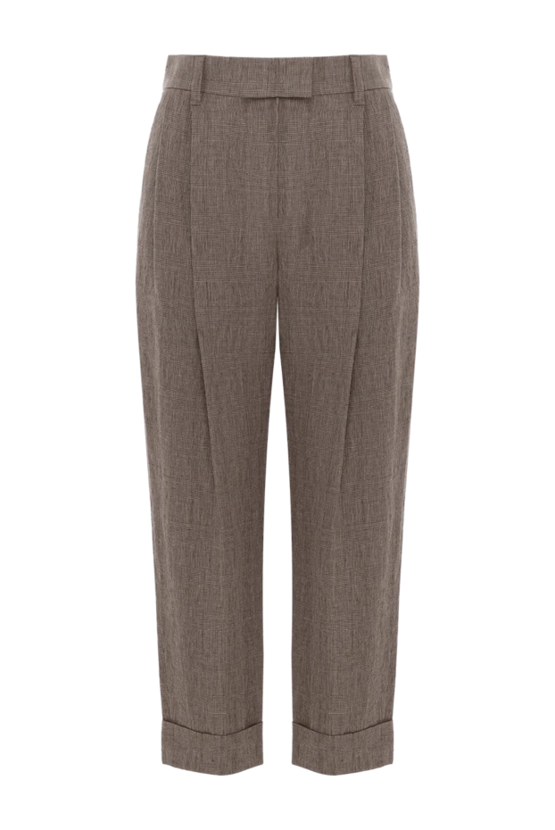 Women's Loose Brown Trousers with Pleats and Cuffs