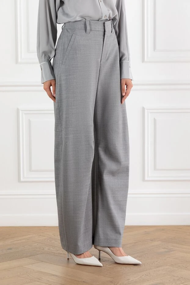 Brunello Cucinelli широкие серые брюки из шерсти женские 188336 - фото 3