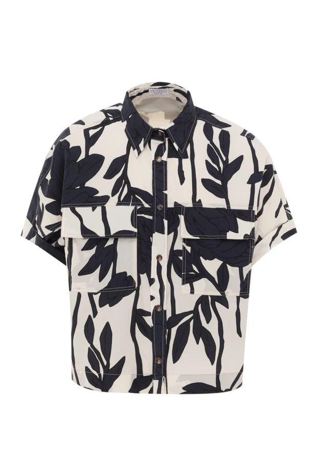 Brunello Cucinelli women's cotton poplin blouse with leaf print blue 188341 - photo 1