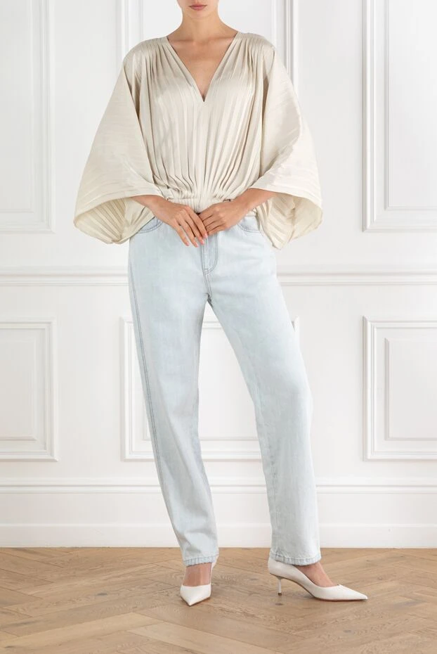 Плісована блузка бежева жіноча з ланцюжком Моніль - фото 2