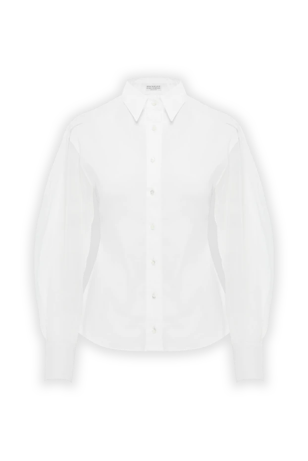 White fitted women's shirt with wide sleeves - photo 1