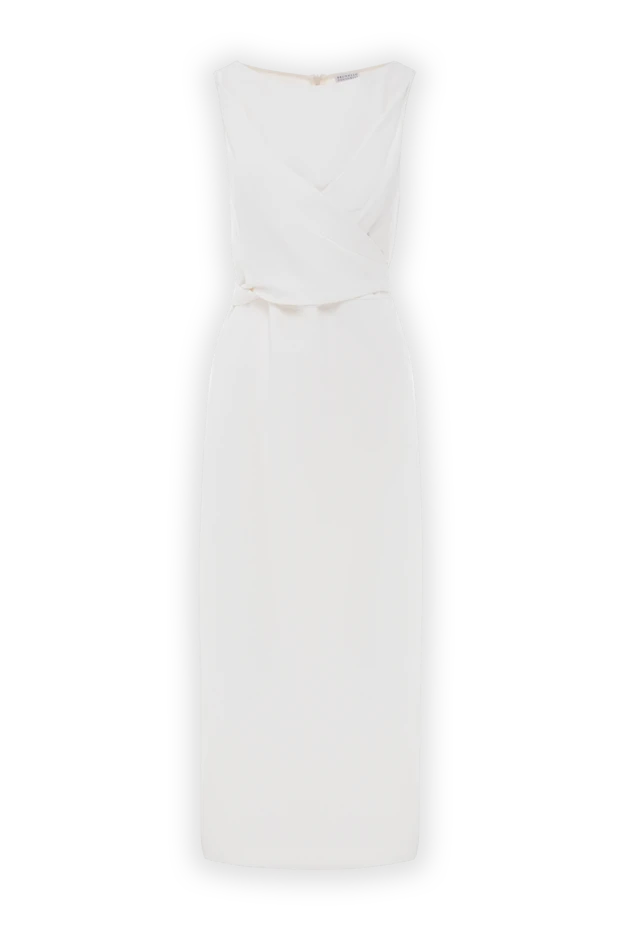 White viscose and linen sleeveless dress with belt - photo 1