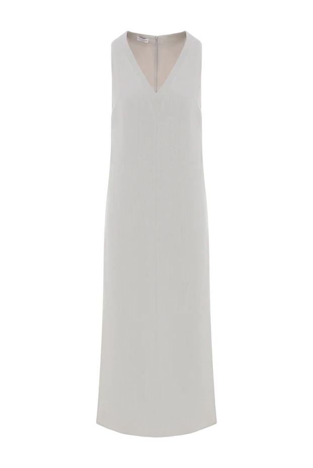 Maxi sleeveless dress with slits made of viscose and linen beige