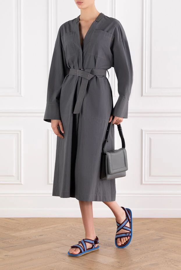 Brunello Cucinelli grey cotton midi wrap dress with belt 188364 - photo 2
