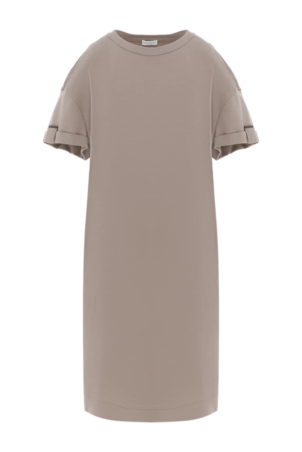 Knitted T-shirt dress brown with trim - photo 1