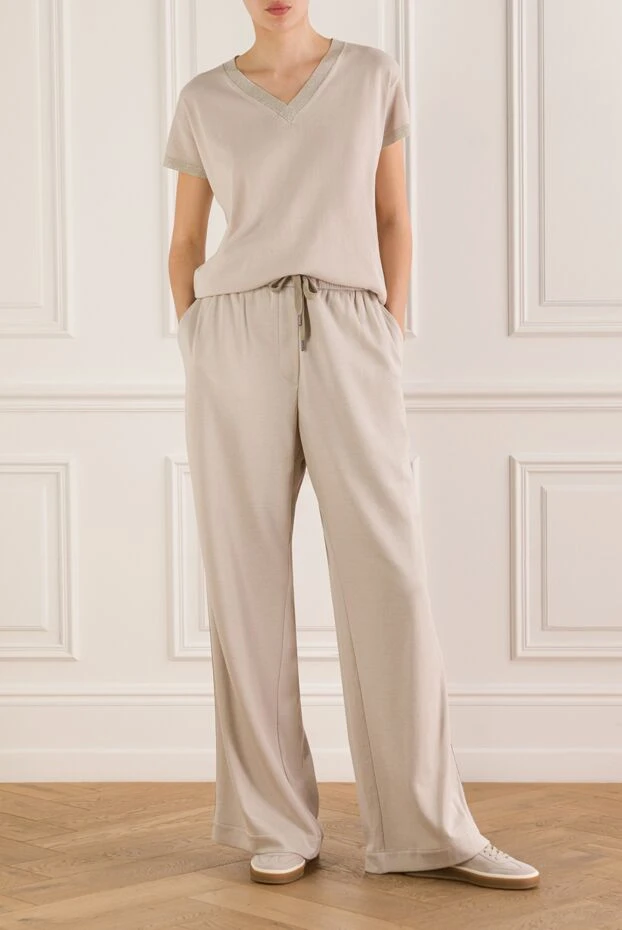 Женские брюки Travelwear из бежевого интерлока на основе хлопка и шелка - фото 2