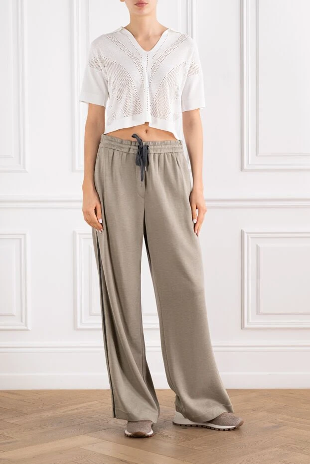 Brunello Cucinelli женские брюки travelwear из мягкого интерлока на основе хлопка и шелка 188375 - фото 2