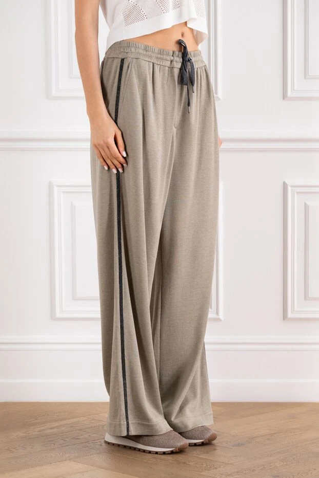 Brunello Cucinelli женские брюки travelwear из мягкого интерлока на основе хлопка и шелка 188375 - фото 3