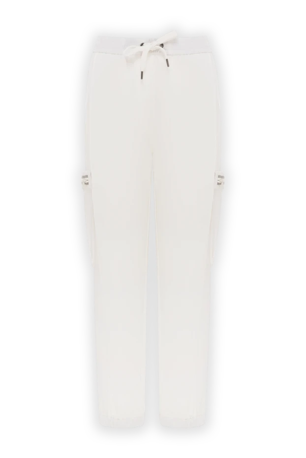 White cotton trousers with drawstring and pockets on the legs