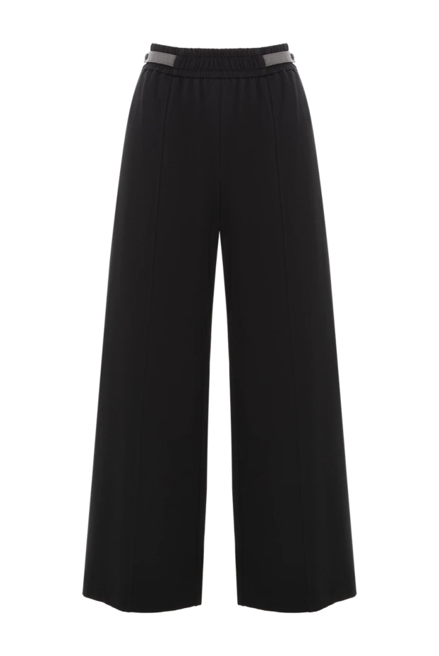 Wide-leg trousers with elastic band, black, women's - photo 1