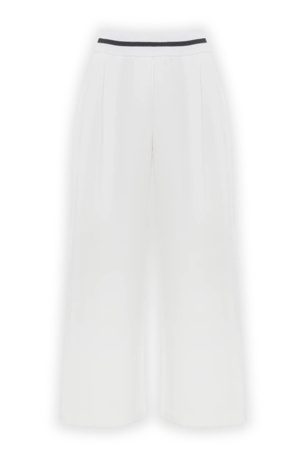 Brunello Cucinelli трикотажные белые широкие брюки из хлопка на резинке 188378 - фото 1