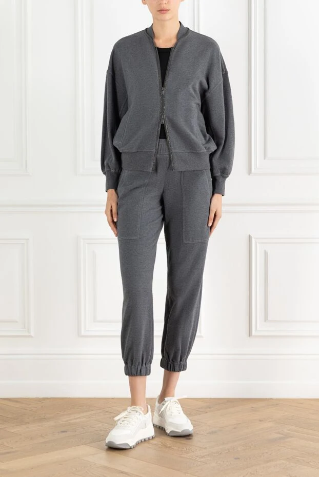 Brunello Cucinelli gray women's cotton tracksuit decorated with a monili chain 188382 - photo 2