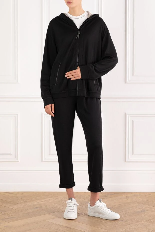 Brunello Cucinelli спортивний костюм жіночий з бавовни шовкової з капюшоном чорний 188388 - фото 2