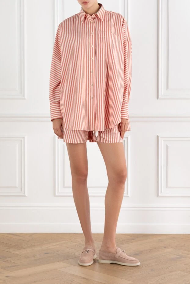Brunello Cucinelli red suit with loose-fitting shorts made of cotton and silk striped 188390 - photo 2