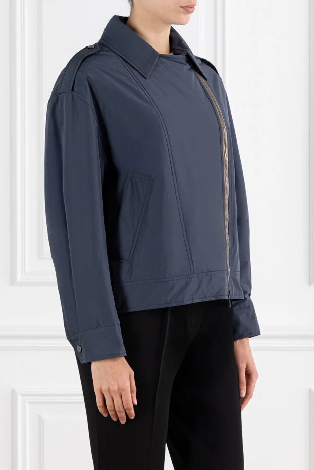 Brunello Cucinelli байкерська куртка із бавовняної суміші синя на блискавці 188398 - фото 3