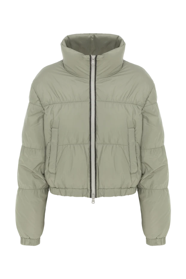 Зелений пуховик з ланцюжком Моніль та високим коміром - фото 1