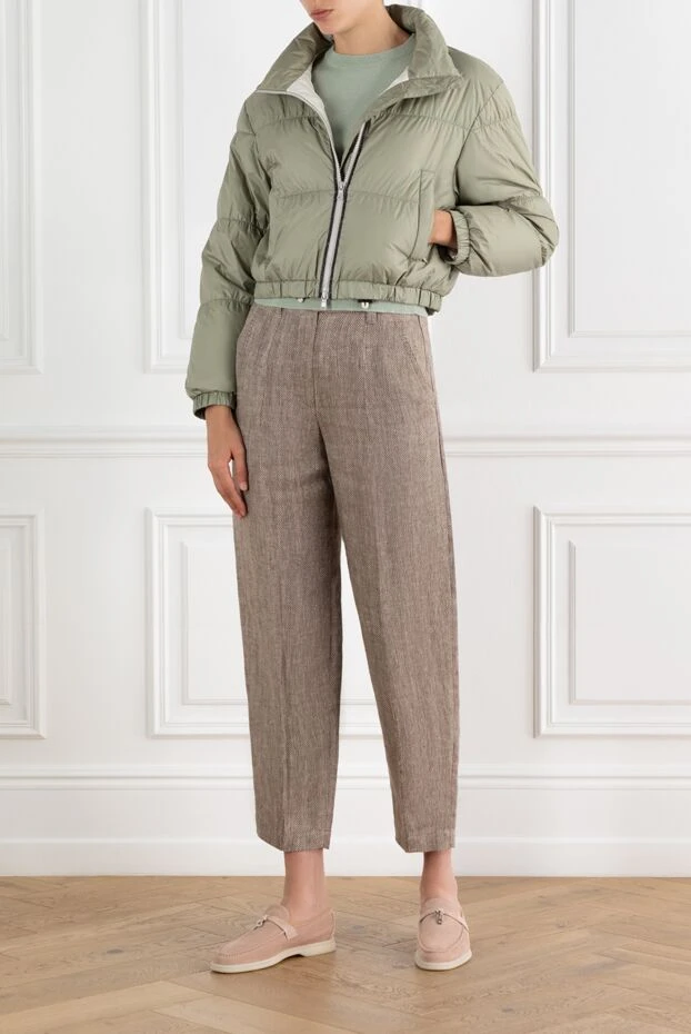 Brunello Cucinelli зелений пуховик з ланцюжком моніль та високим коміром 188401 - фото 2